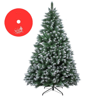 7ft/8ft Artificial Christmas Tree with Snow Flocked  Xmas Tree W/1000 Branch Tips, Foldable Metal Stand, Green & White
