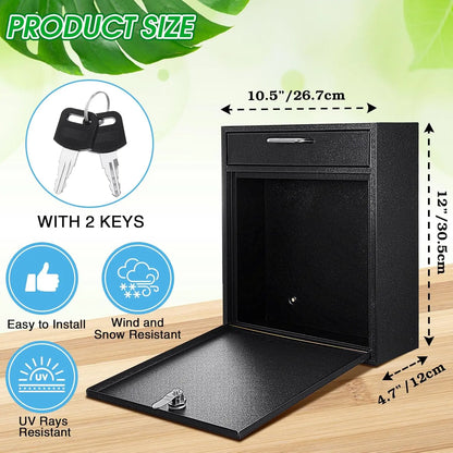 Locking Mailbox with Key – Outdoor Large Wall Mount Mail Box with Lock – Security Mail Drop Metal Collection