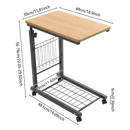Adjustable Computer Desk Table – Mobile Bedside & Side Table with Wheels