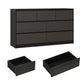 7 Drawer Dresser for Bedroom, 55 Inch Modern Dresser with High Gloss Drawers, Large Wood Chest of Drawer, White/Black: