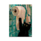 Bathroom Cat Reading on Toilet Canvas Wall Art Print Poster – Funny Animal Decor Painting, Home Decor Gift (Unframed