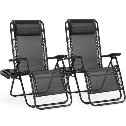 JHK Zero Gravity Set of 2 Portable Recliner Camping Patio Outdoor Garden Lounge Chairs: