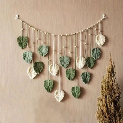 Boho Home Decoration, Macrame Tapestry Macrame Leaf Feather Wall Hanging Decor:
