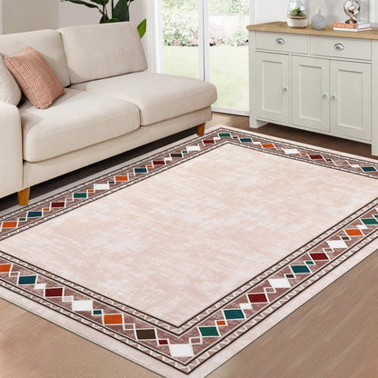 Border Solid Large Rug 9x12ft – Washable Area Rug: