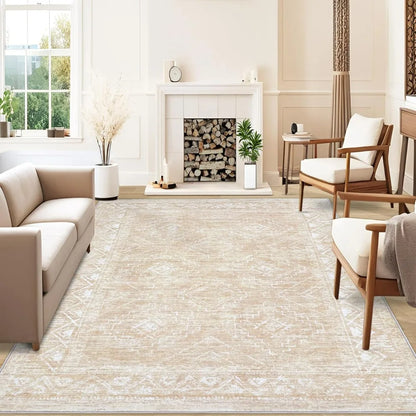 Large Living Room Area Rug 9x12 – Machine Washable Vintage Boho Moroccan Rug