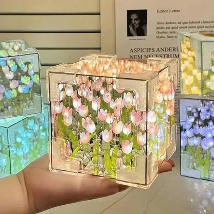 DIY Tulip Mirror Cube Lamp – Romantic Handmade Flower Table Lamp