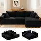 94.5" Cloud Modular Sectional Corduroy Sofa with L-Shape Chaise, No Assembly Deep Seat Corner Couch for Living Room, Black