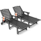 Lounge Chair Outdoor Set of 2, HDPE Chaise Lounge with 6-Position Recline, Wheels & Cup Holder