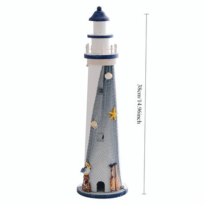 15 Inch High Nautical Lighthouse Figurine,Natural Sea Beach Style Watchtower,Warm Home Decor Nautical Themed Rooms Lighthouse