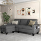 Beige Linen Fabric Modern 3-Seat L-Shaped Upholstered Living Room Sofa: