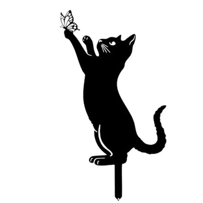 Iron Art Black Cat Garden Statue Silhouette Sculpture – Outdoor Garden & Yard Decoration