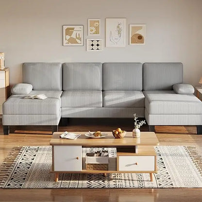 107.3" Sectional Couches for Living Room, U-Shaped Modular Sofa Couch with Cushion & Chenille Fabric, 4-Seat Comfy Furniture Set