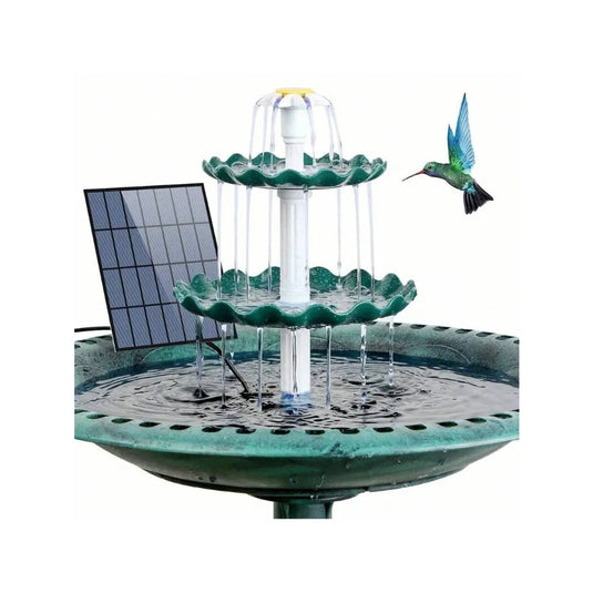 Solar Powered 3-Tier Bird Bath Fountain, Green Resin Basin with Solar Pump for Outdoor Garden