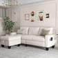Beige Linen Fabric Modern 3-Seat L-Shaped Upholstered Living Room Sofa: