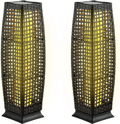 2-Piece Outdoor Solar Powered Floor Lamps – IP65 Waterproof Wicker Floor Lamps with Auto On/Off LED Light