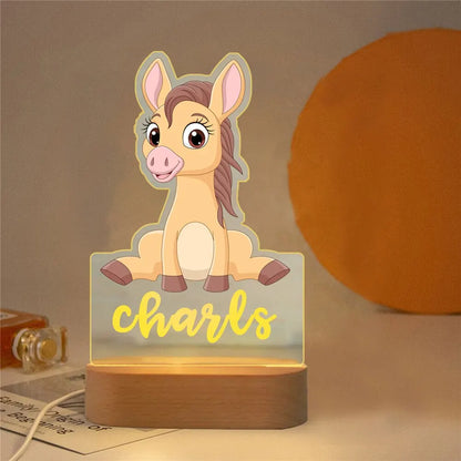 Personalized Children Animal Night Light Custom Name Acrylic Lamp:
