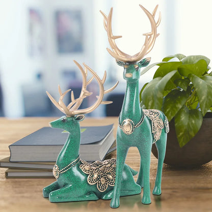 Resin Deer Statue Figurine Blue/Green Reindeer Sculpture: