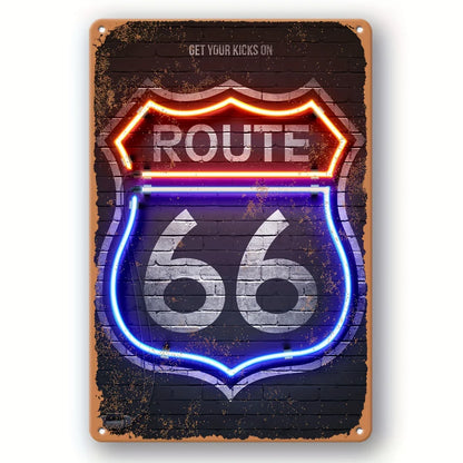 Retro Route 66 Neon Aluminum Sign Poster