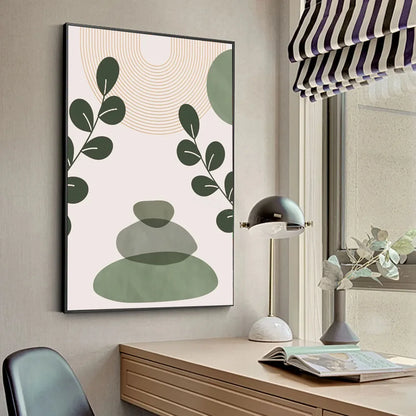 Leaves Sun Rainbow Geometric Abstract Boho Wall Art Nordic Poster Stickers Art Wall Murals Decor Game Room Decor Gifts: