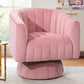 Swivel Accent Chair with Armrest – Mid-Century 360° Swivel Barrel Chair, Overstuffed Tufted Velvet