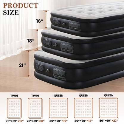 JHK Queen/Twin Size Air Mattress – Double Height, Non-Slip, Heavy-Duty Design