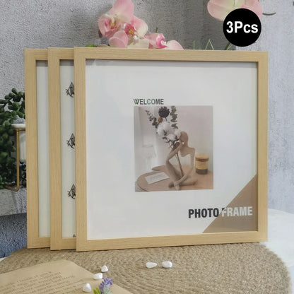 3Pcs Wood Square Photo Frames: