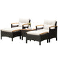 5PCS Patio Rattan Furniture Set Sofa Ottoman Cushioned Table W/Wood Top