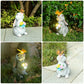 Solar Bunny Statue Garden Decor with Butterfly LED Light Resin Animal Sculpture Figurine