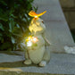 Solar Bunny Statue Garden Decor with Butterfly LED Light Resin Animal Sculpture Figurine