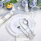 White And Silver Plastic Dinnerware Set, Disposable Party Plates With Heavy Duty Silverware Cutlery Cups Napkins, Elegant Wedding Birthday Gathering Tableware, Catering Supplies Service For One Hundred Guests