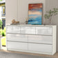 7 Drawer Dresser for Bedroom, 55 Inch Modern Dresser with High Gloss Drawers, Large Wood Chest of Drawer, White/Black: