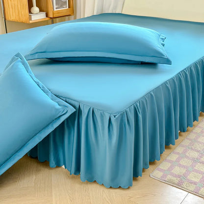 3Pcs Bed Sheet Lace Skirt Elastic Fitted Double Bedspread with Pillowcases Mattress Cover Bedding Set Elastic King Size Bedsheet