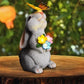 Solar Bunny Statue Garden Decor with Butterfly LED Light Resin Animal Sculpture Figurine