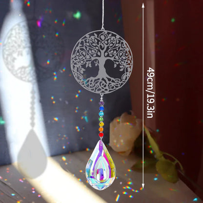 Crystal SunCatcher Prisms Hanging Rainbow Chaser Window Wind Chime Tree of Life Car Art Hanging Pendant Home Garden Decoration