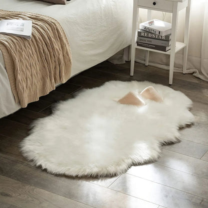 Soft Sheepskin Bedroom Carpet – Imitation Wool Pad with Long Hair:
