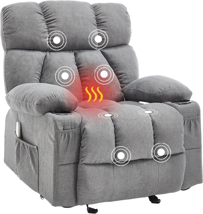 Massage Rocker Recliner Chair with Heat and Vibration – Ergonomic Rocking Lounge Chair for Living Room, Comfy Overstuffed
