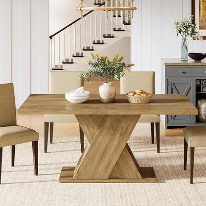 55-Inch Rectangle Light Wood Farmhouse Dining Table for 4