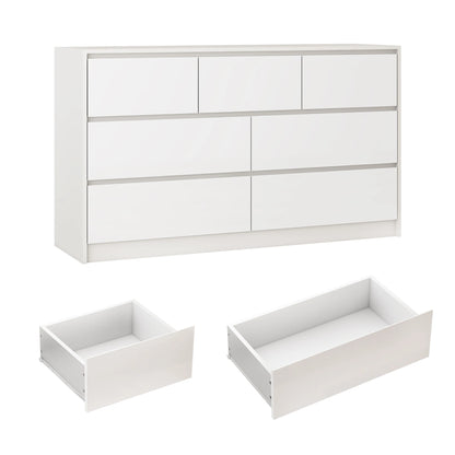 7 Drawer Dresser for Bedroom, 55 Inch Modern Dresser with High Gloss Drawers, Large Wood Chest of Drawer, White/Black: