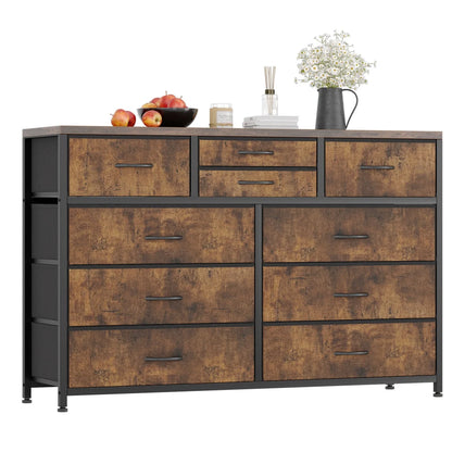 Dresser with 10 Drawers TV Stand Entertainment Center for Bedroom/Entryway with Metal Frame: