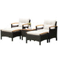 5PCS Patio Rattan Furniture Set Sofa Ottoman Cushioned Table W/Wood Top