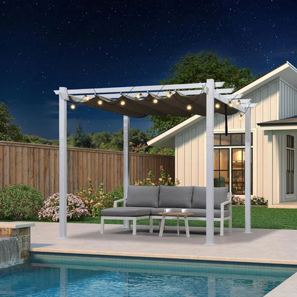 10' x 13' Outdoor Retractable Pergola – Heavy-Duty Aluminum, White, with Sun Shade Canopy
