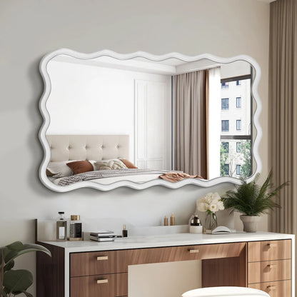 FENGSHUO Solid Wood Wavy Rectangle Modern Mirror Wall Decor