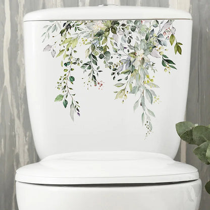 Green Plant Leaves Bathroom Toilet Sticker WC Closet stool Wall Sticker Self Adhesive Mural Beautify Flower Home Decoration Decals