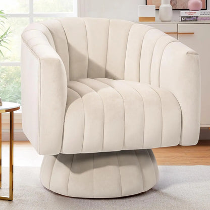 Swivel Accent Chair with Armrest – Mid-Century 360° Swivel Barrel Chair, Overstuffed Tufted Velvet