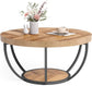 32" Circle Marble Coffee Tables, 2-Tier with Golden Metal Legs