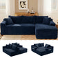 94.5" Cloud Modular Sectional Corduroy Sofa with L-Shape Chaise, No Assembly Deep Seat Corner Couch for Living Room, Black