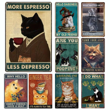 WRetro Metal Tin Sign – "More Espresso Less Depresso"