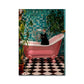 Bathroom Cat Reading on Toilet Canvas Wall Art Print Poster – Funny Animal Decor Painting, Home Decor Gift (Unframed