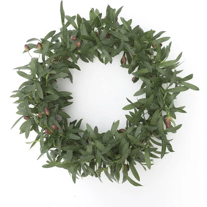 24” Artificial Olive Wreath – Green Leaves Front Door Garland with Olive Branch Ornaments