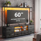 55 W Entertainment Center with LED Lights Power Outlets TV Stand with 6 Drawers for up to 60 Inch TV Black Furniture for Living